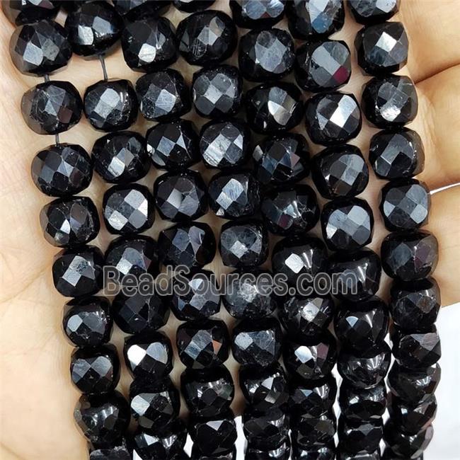 Natural Black Tourmaline Beads Faceted Cube