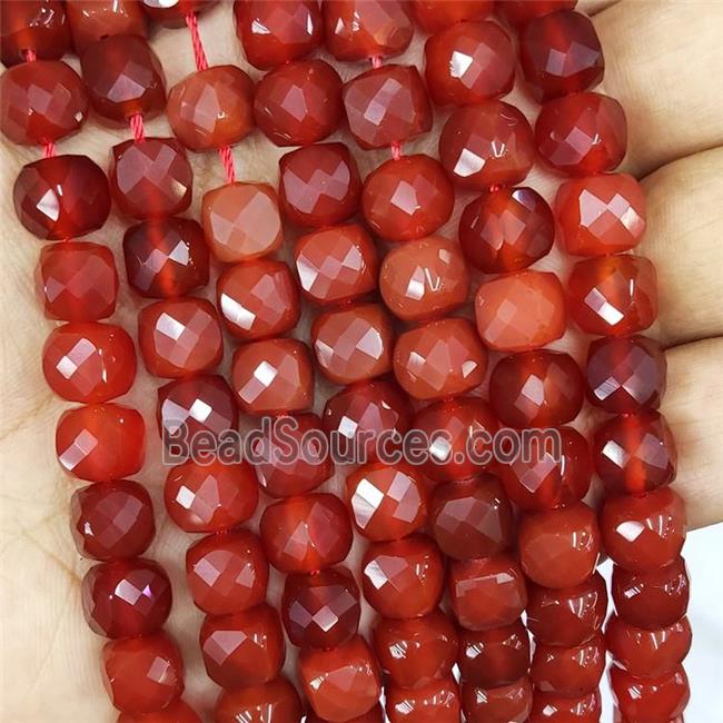 Natural Red Carnelian Agate Beads Faceted Cube