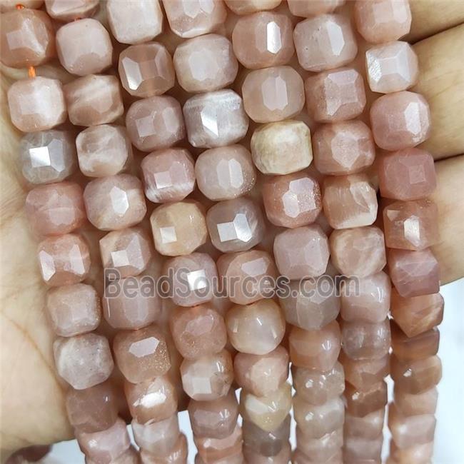 Natural Peach Moonstone Beads Faceted Cube