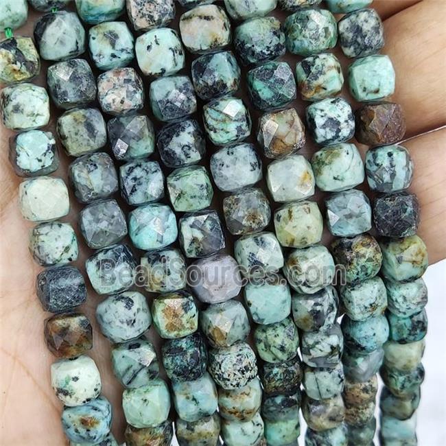 Natural African Turquoise Beads Green Faceted Cube