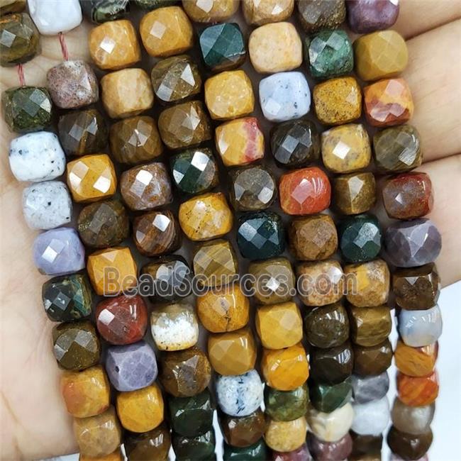 Natural Ocean Agate Beads Faceted Cube Multicolor