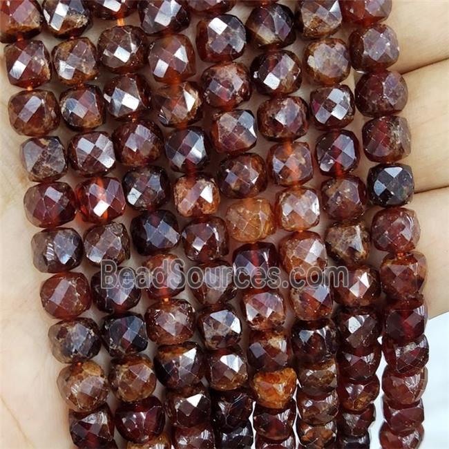 Natural Garnet Beads Orange Faceted Cube