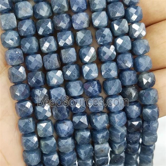 Natural Sapphire Beads Blue Faceted Cube