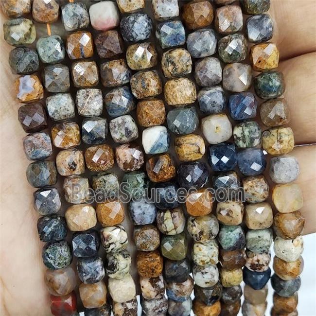 Natural Pietersite Jasper Beads Multicolor Faceted Cube