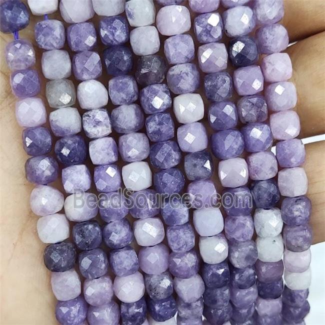 Natural Purple Lepidolite Beads Faceted Cube