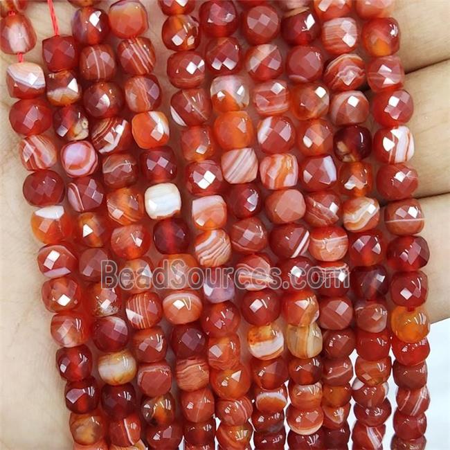 Red Stripe Agate Beads Faceted Cube