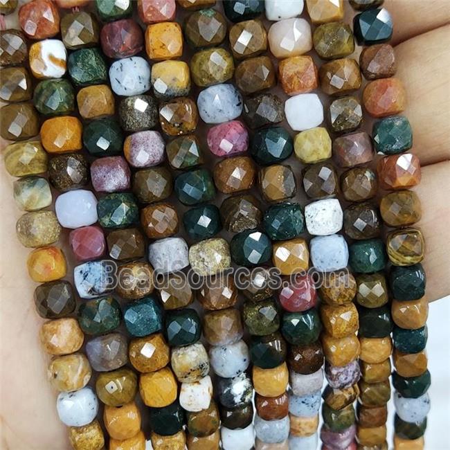 Natural Ocean Agate Beads Faceted Cube