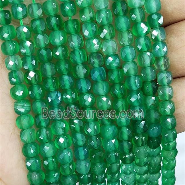 Natural Green Agate Beads Dye Faceted Cube