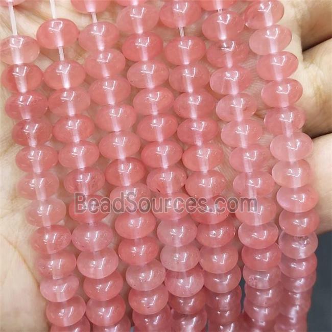 Synthetic Quartz Rondelle Beads Watermelon Pink