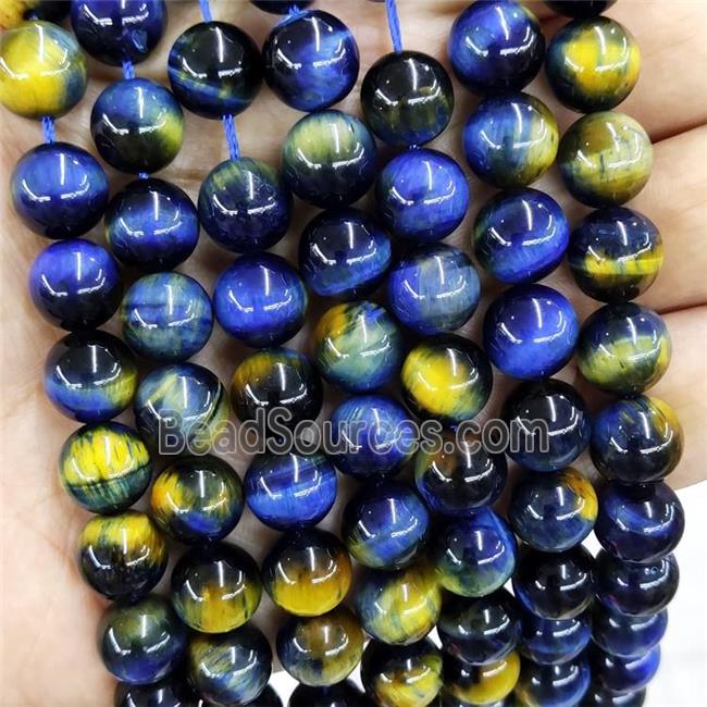 Natural Tiger Eyes Stone Beads Blue Yellow Dye Smooth Round