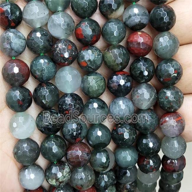 Natural Green African Bloodstone Beads Heliotrope Faceted Round