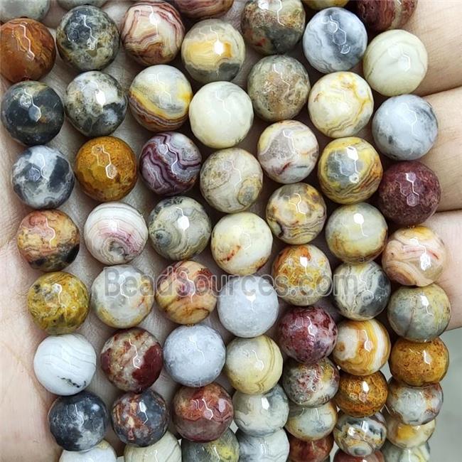 Natural Yellow Crazy Lace Agate Beads Faceted Round