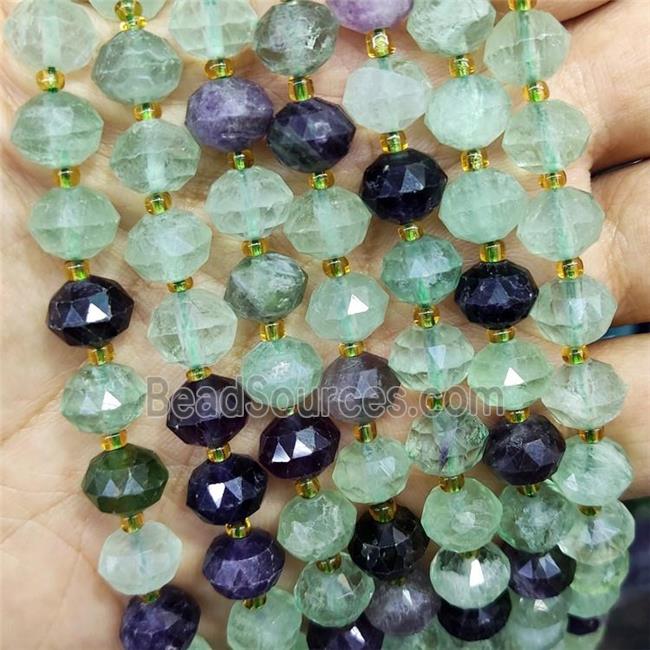 Natural Fluorite Beads Multicolor Cutted Rondelle