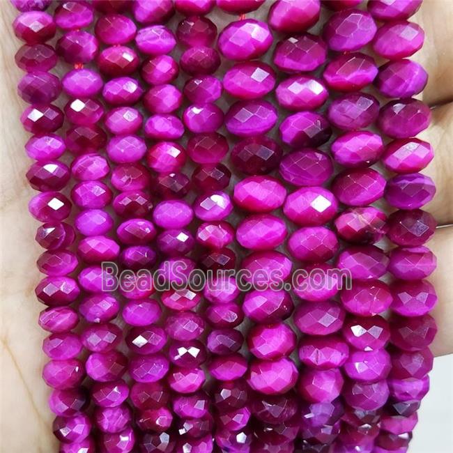 Hotpink Tiger Eye Stone Beads Faceted Rondelle Dye