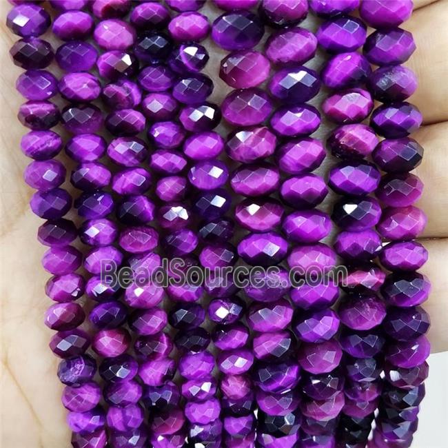 Fuchsia Tiger Eye Stone Beads Faceted Rondelle