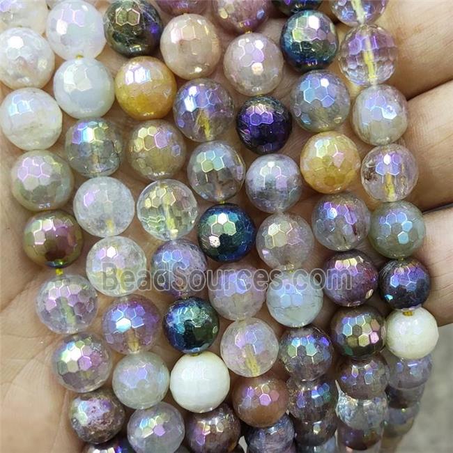 Natural Rutilated Quartz Beads Multicolor Faceted Round Electroplated