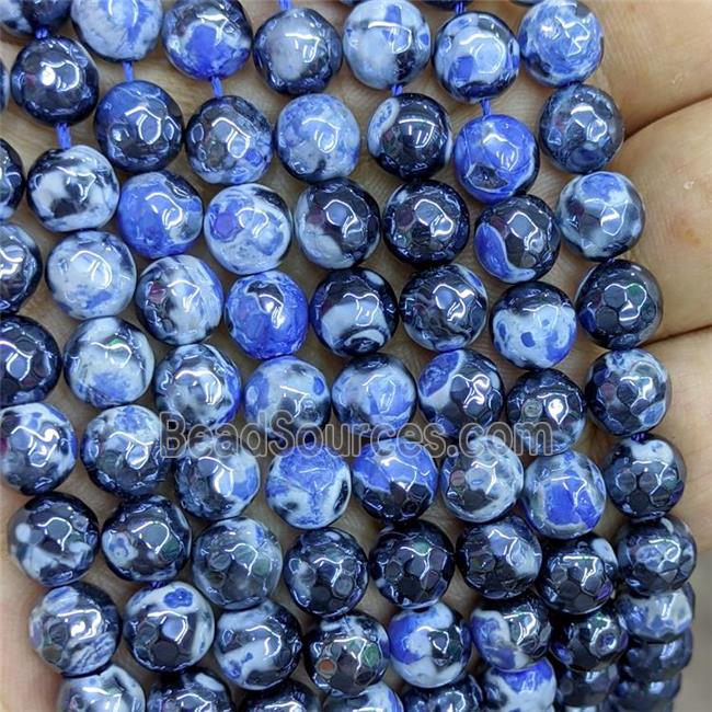 Blue Fire Agate Beads Faceted Round Electroplated