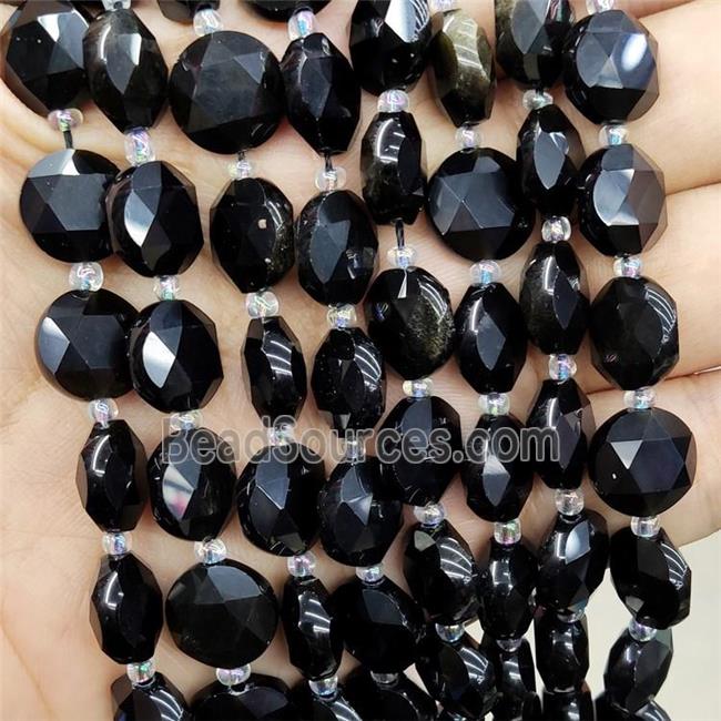 Natural Black Obsidian Beads Faceted Circle