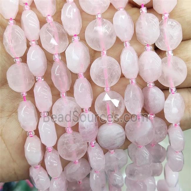 Natural Pink Rose Quartz Beads Faceted Circle