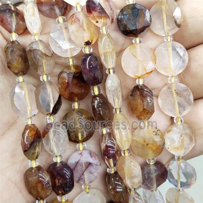 Natural Hematoid Quartz Beads Yellow Faceted Circle