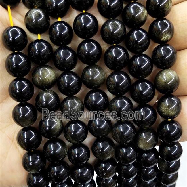 Natural Gold Obsidian Beads Smooth Round AA-Grade