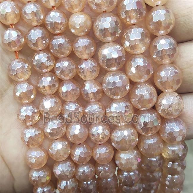 Natural Clear Quartz Beads Faceted Round Champagne Electroplated