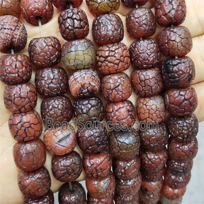 Crackle Agate Beads Snakeskin Barrel Red