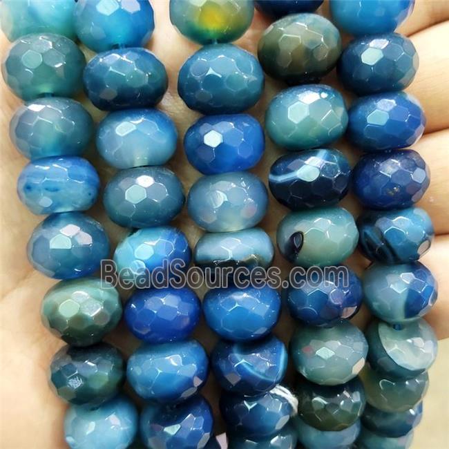 Natural Agate Beads Blue Dye Faceted Rondelle