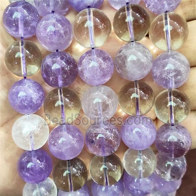 Natural Amethyst And Clear Quartz Beads Smooth Round