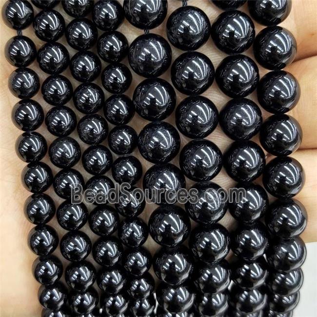 Natural Black Tourmaline Beads Smooth Round