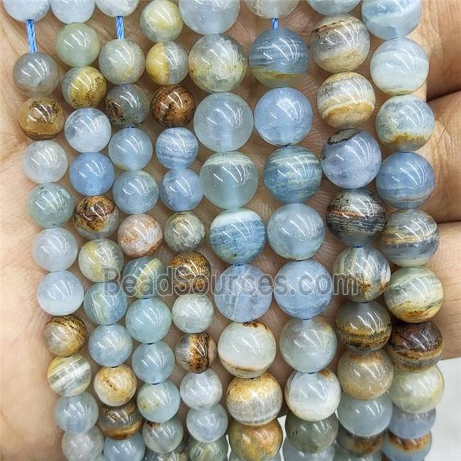 Natural Blue Calcite Beads Smooth Round