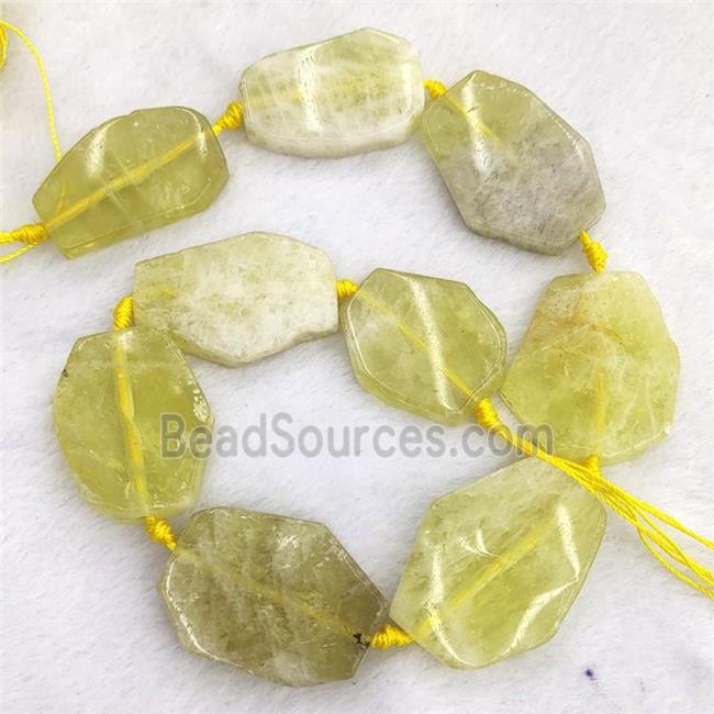 Natural Lemon Quartz Slice Beads Freeform Olive