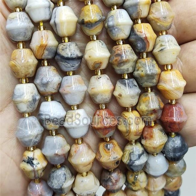 Natural Yellow Crazy Lace Agate Bicone Beads