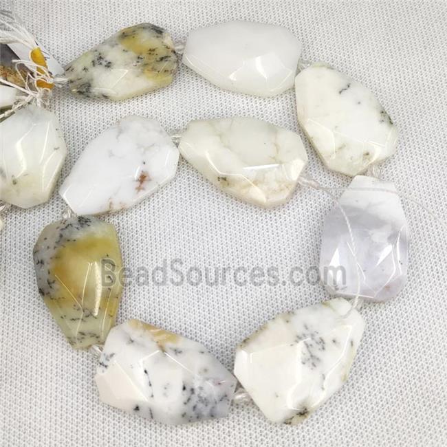 Natural White Moss Opal Teardrop Beads