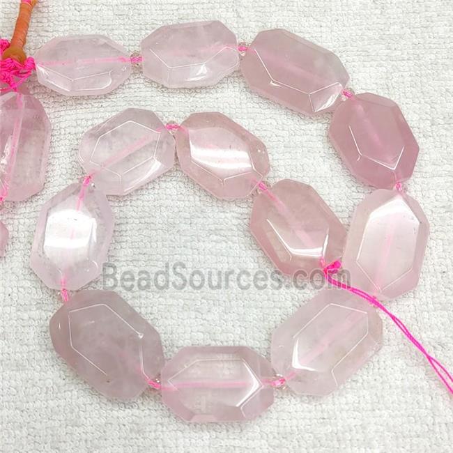 Natural Pink Rose Quartz Beads Faceted Rectangle