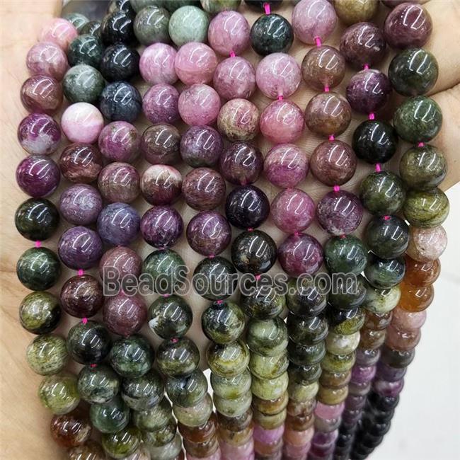 Natural Tourmaline Beads Multicolor Smooth Round