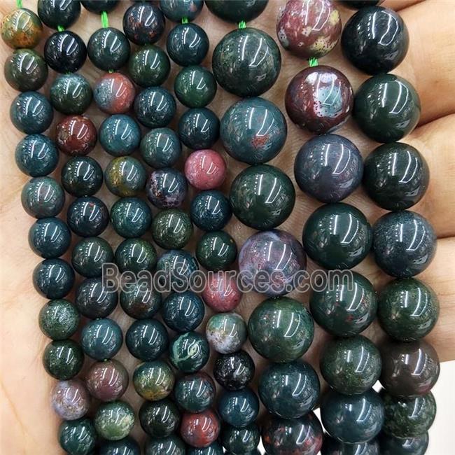 Natural Indian Bloodstone Beads Green Smooth Round