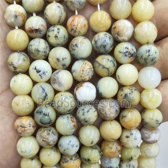 Natural Yellow Moss Opal Beads Smooth Round