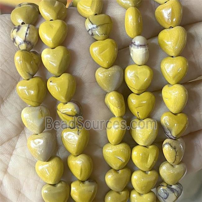 Yellow Mookaite Heart Beads