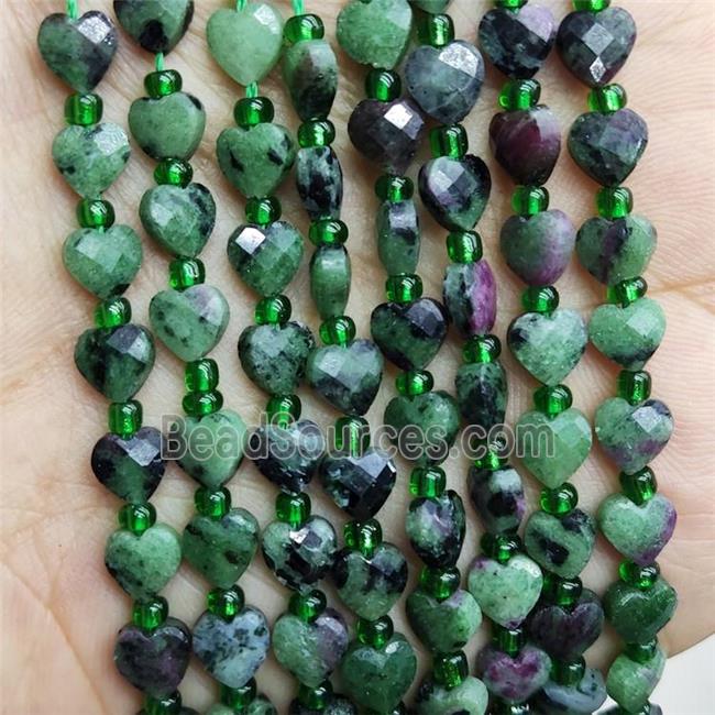 Natural Ruby Zoisite Beads Faceted Heart