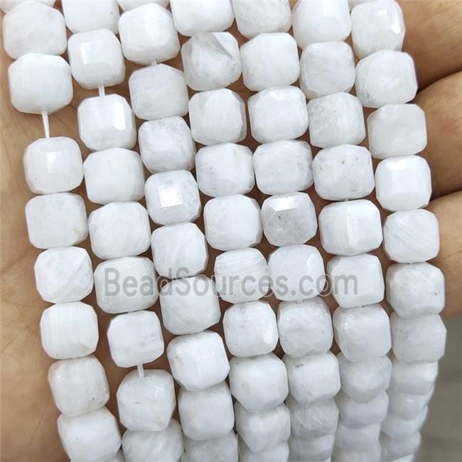 Natural White Moonstone Beads Faceted Cube