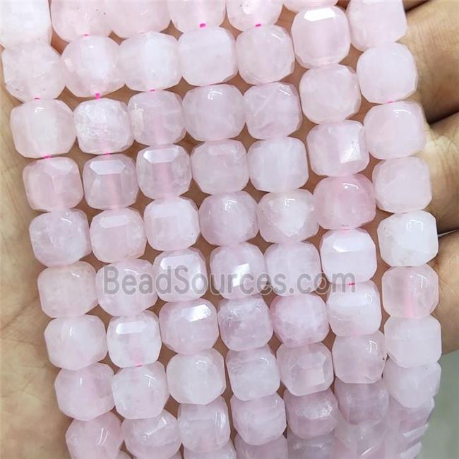 Natural Pink Rose Quartz Beads Faceted Cube