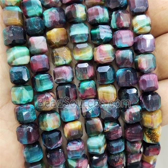 Tiger Eye Stone Beads Multicolor Faceted Cube