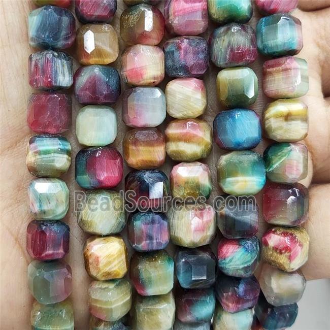 Tiger Eye Stone Beads Multicolor Faceted Cube