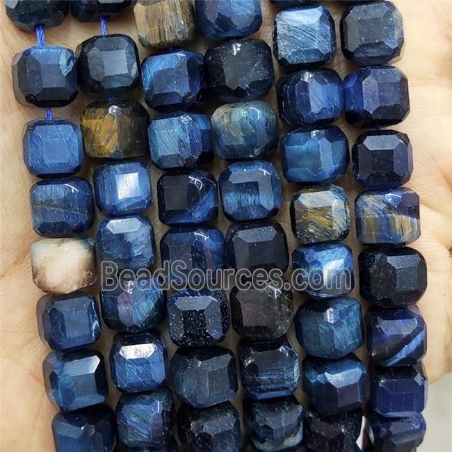 Tiger Eye Stone Beads Darkblue Faceted Cube