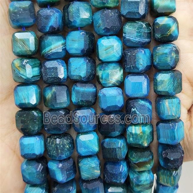 Tiger Eye Stone Beads Blue Faceted Cube