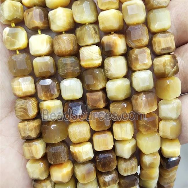 Tiger Eye Stone Beads Golden Faceted Cube