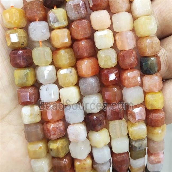 Natural Aventurine Beads Multicolor Faceted Cube