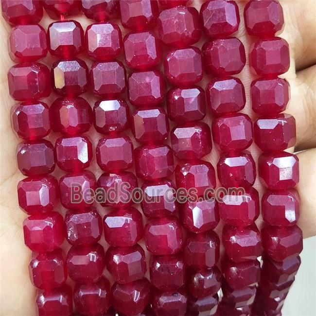 Red Dye Jade Beads Faceted Cube