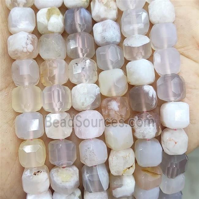 Natural Cherry Sakura Agate Beads Faceted Cube